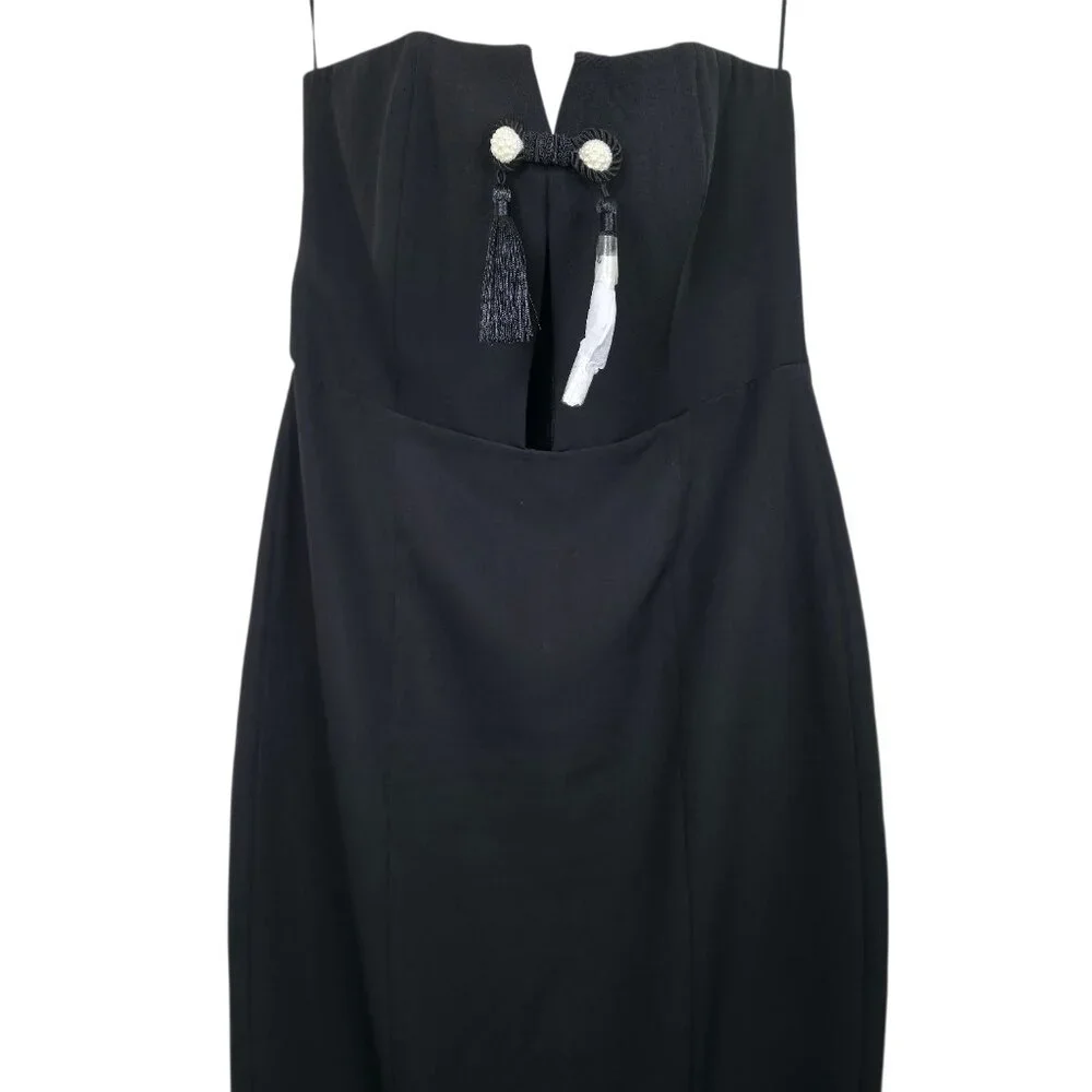 Sau Lee Imani Gown Black Tassel Strapless Keyhole Maxi Dress Size 10 - Picture 5 of 11